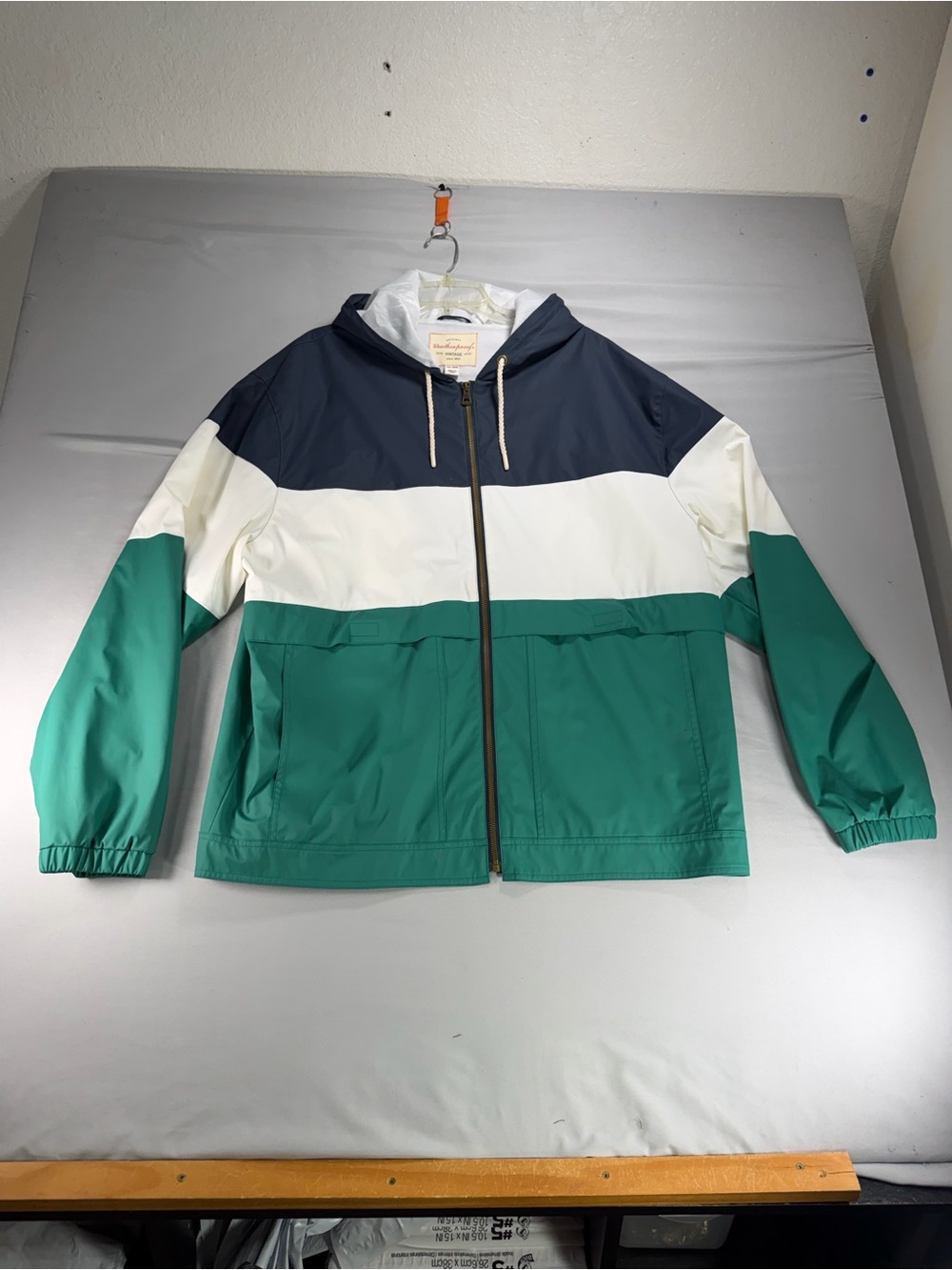 Weatherproof Mens Colorblock Hooded Windbreaker Rain Jacket Green Navy Blue 2XL
